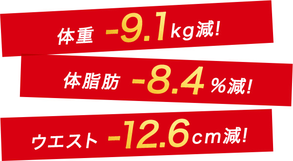 体重-9.1kg減!体脂肪-8.4%減!ウエスト-12.6cm減!
